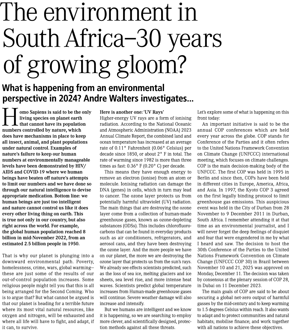 The environment in South Africa–30 years of growing gloom? What is happening from an environmental perspective in 202...