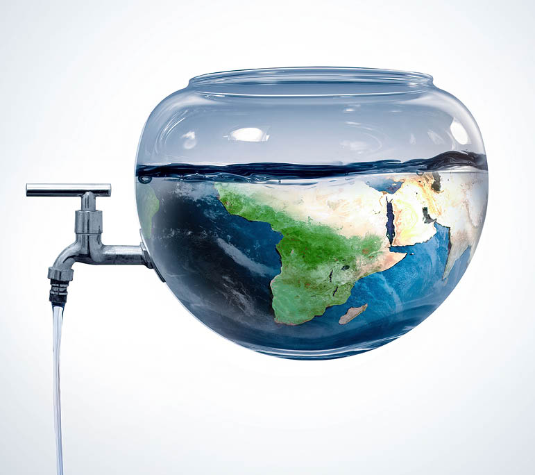 world water day concept or save water and clean renewable energy flood disaster relief concept